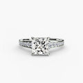 Solitaire with Pavé engagement ring in white gold with a princess-cut centre stone