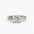 Solitaire with Pavé engagement ring in yellow gold with a princess-cut centre stone