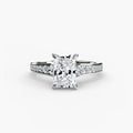 Solitaire with Pavé engagement ring in white gold with a radiant-cut centre stone