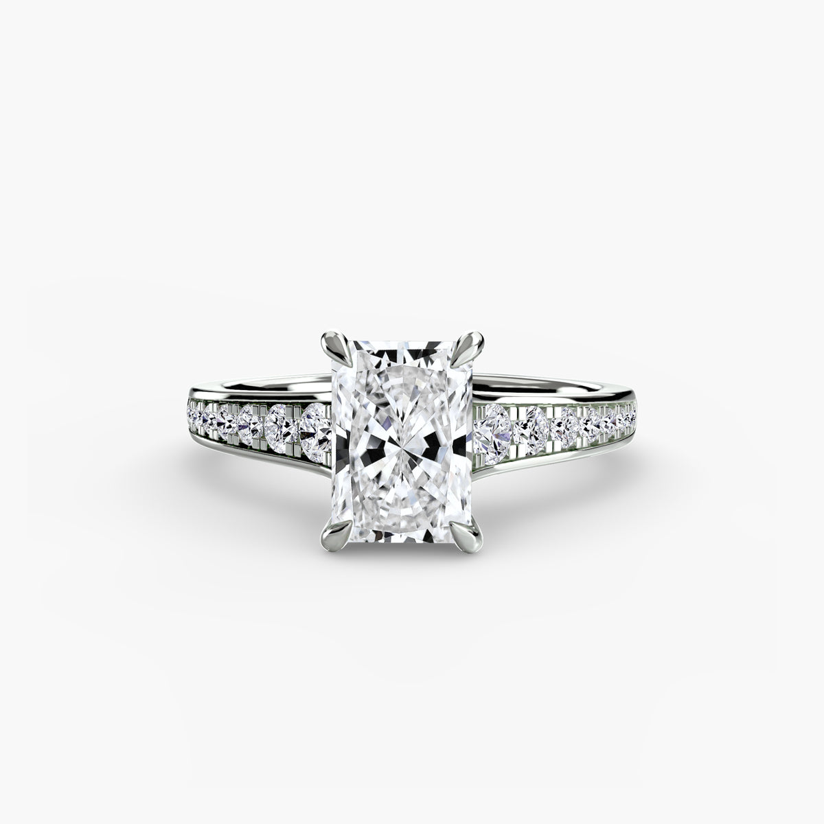 Solitaire with Pavé engagement ring in white gold with a radiant-cut centre stone