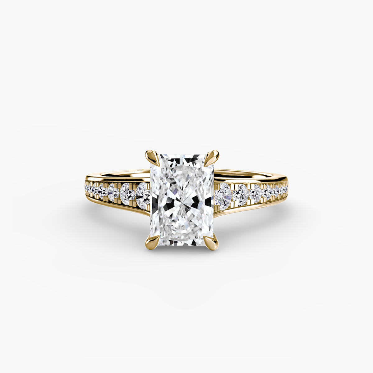 Solitaire with Pavé engagement ring in yellow gold with a radiant-cut centre stone