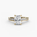 Solitaire with Pavé engagement ring in yellow gold with a radiant-cut centre stone