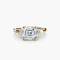Baguette Accent Solitaire engagement ring in yellow gold with an Asscher-cut centre stone