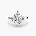 Baguette Accent Solitaire engagement ring in white gold with a marquise centre stone