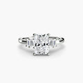Baguette Accent Solitaire engagement ring in white gold with a radiant-cut centre stone