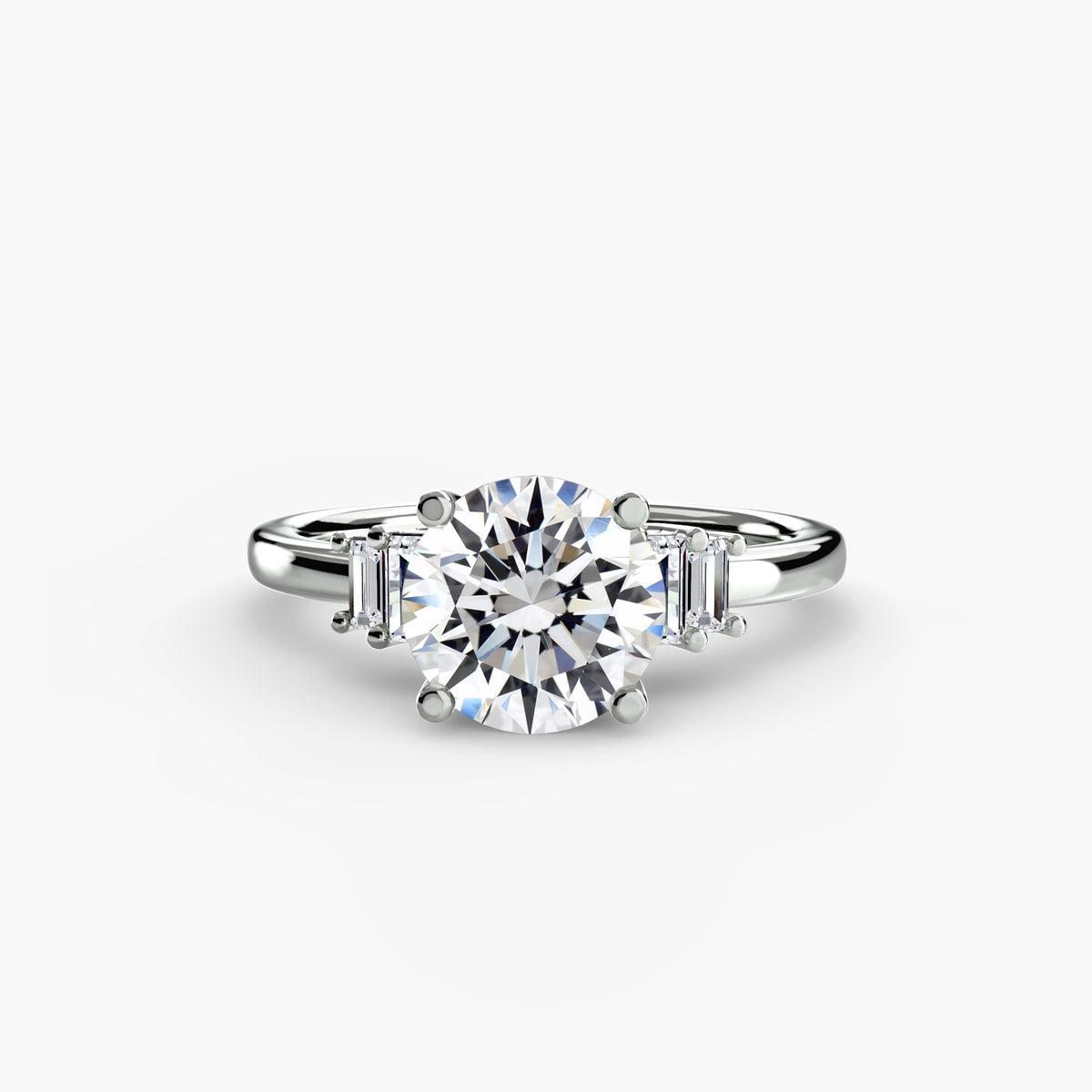 Baguette Accent Solitaire engagement ring in white gold