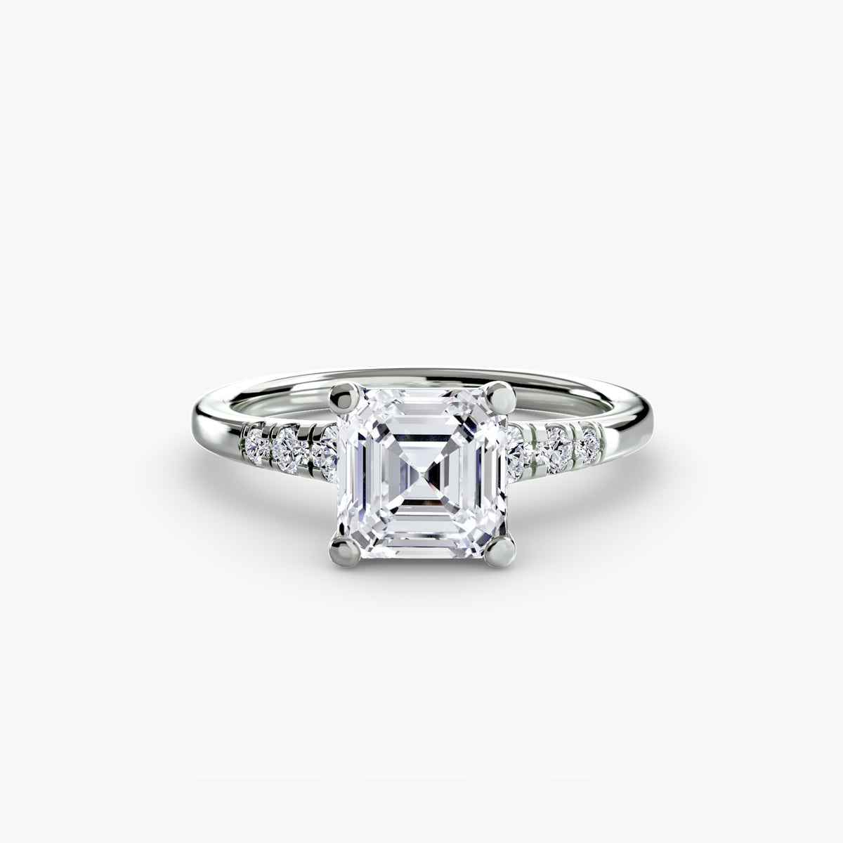 Solitaire with Shoulder Accents engagement ring in white gold with an Asscher-cut centre stone
