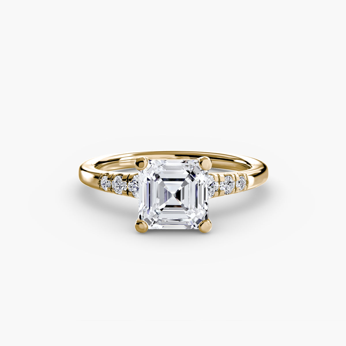 Solitaire with Shoulder Accents engagement ring in yellow gold with an Asscher-cut centre stone