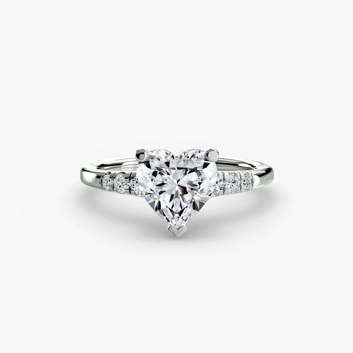 Solitaire with Shoulder Accents engagement ring in white gold with a heart-shaped centre stone