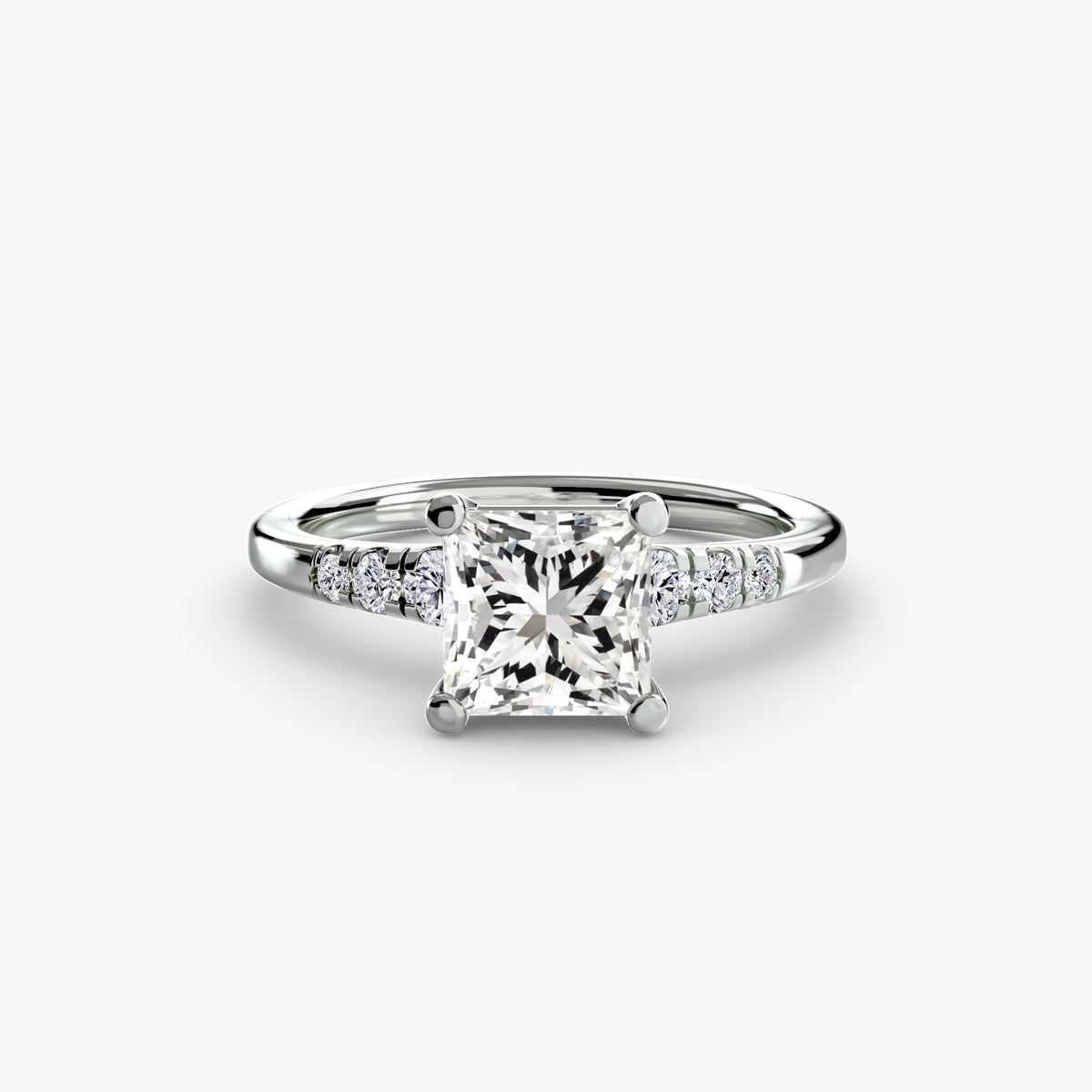 Solitaire with Shoulder Accents engagement ring in white gold with a princess-cut centre stone