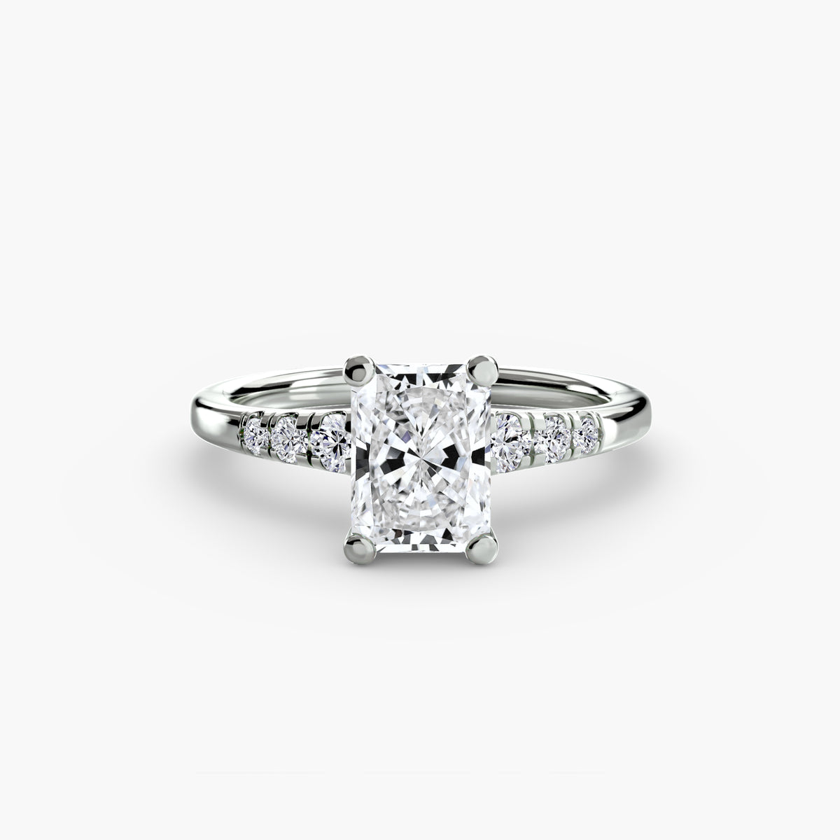 Solitaire with Shoulder Accents engagement ring in white gold with a radiant-cut centre stone