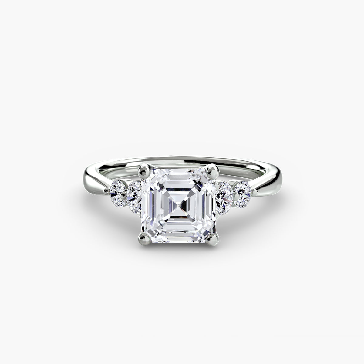 Solitaire with Shoulder Accents engagement ring in white gold with an Asscher-cut centre stone