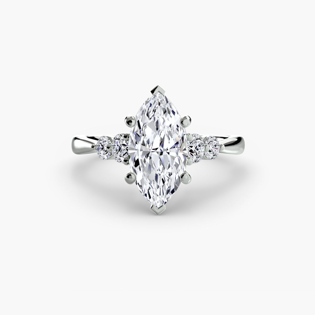 Solitaire with Shoulder Accents engagement ring in white gold with a marquise centre stone