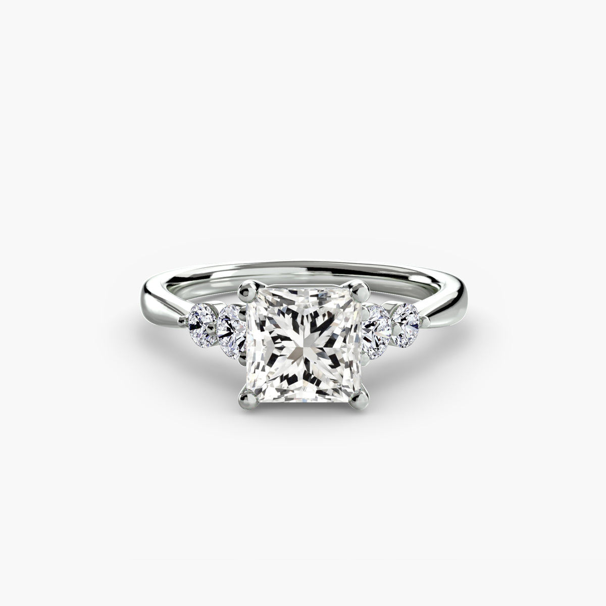 Solitaire with Shoulder Accents engagement ring in white gold with a princess-cut centre stone