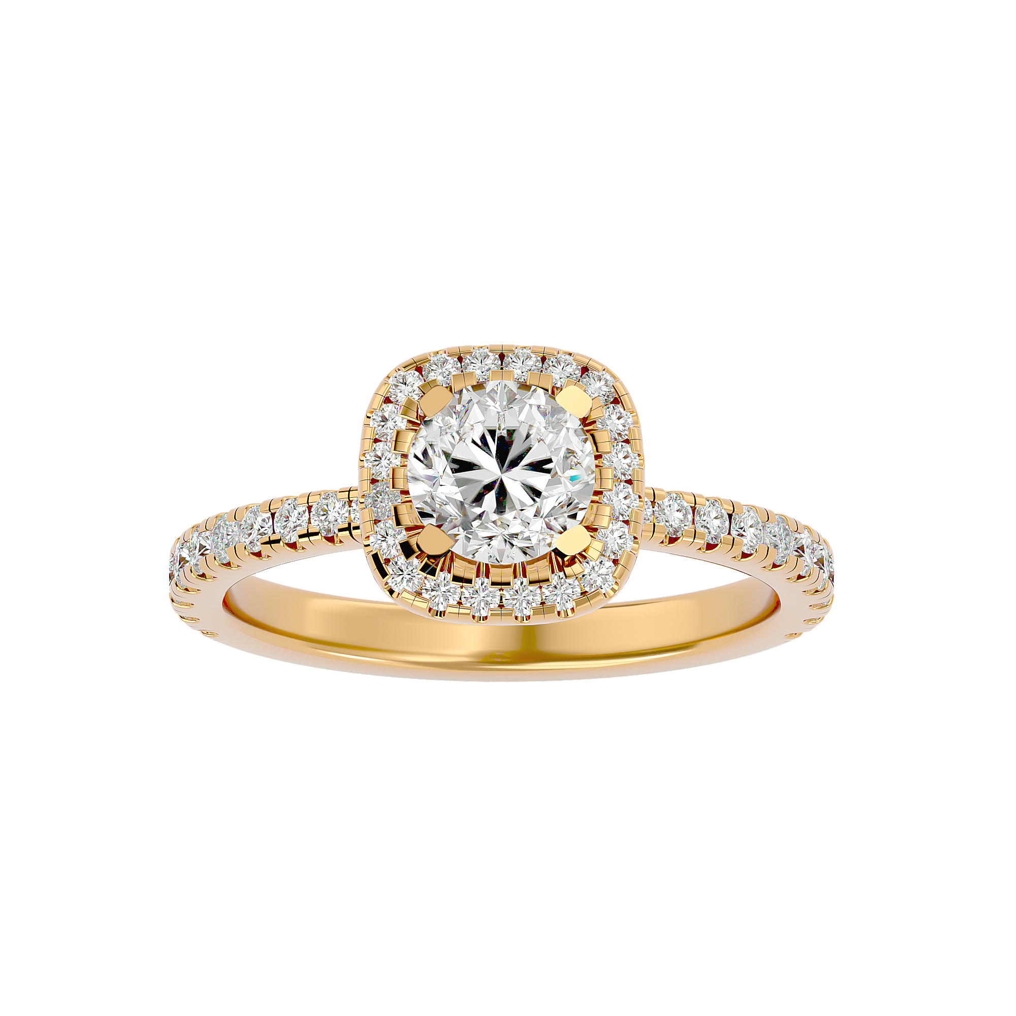 Yellow Gold Cushion Shape Halo Engagement Ring