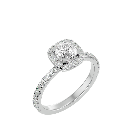 White Gold Cushion Shape Halo Engagement Ring