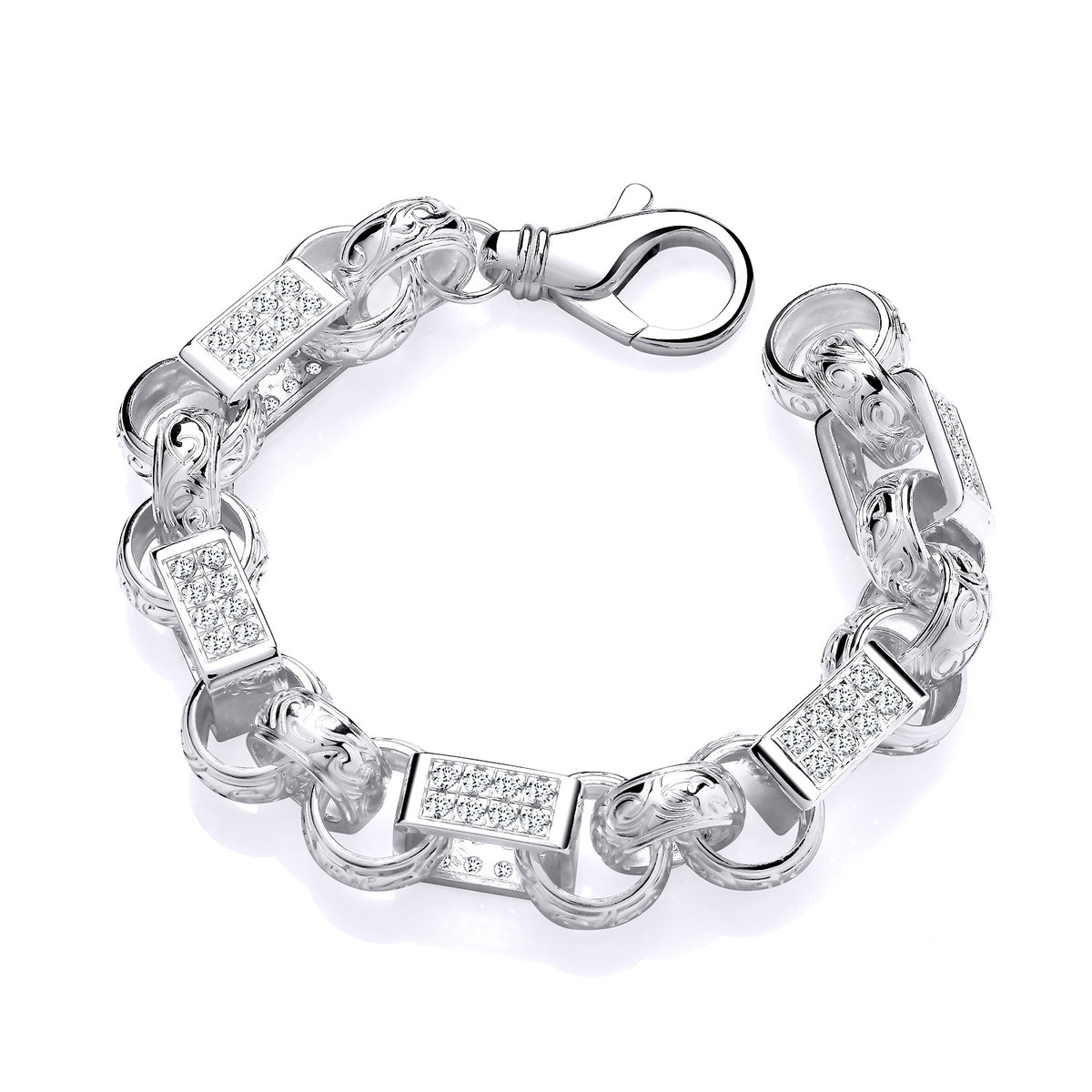 Men’s Sterling Silver Cubic Zirconia Chunky Belcher Bracelet