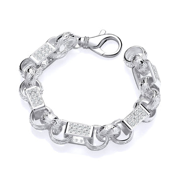 Men’s Sterling Silver Cubic Zirconia Chunky Belcher Bracelet