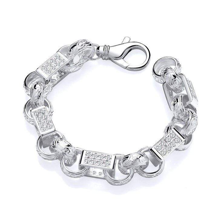 Men’s Sterling Silver Cubic Zirconia Chunky Belcher Bracelet
