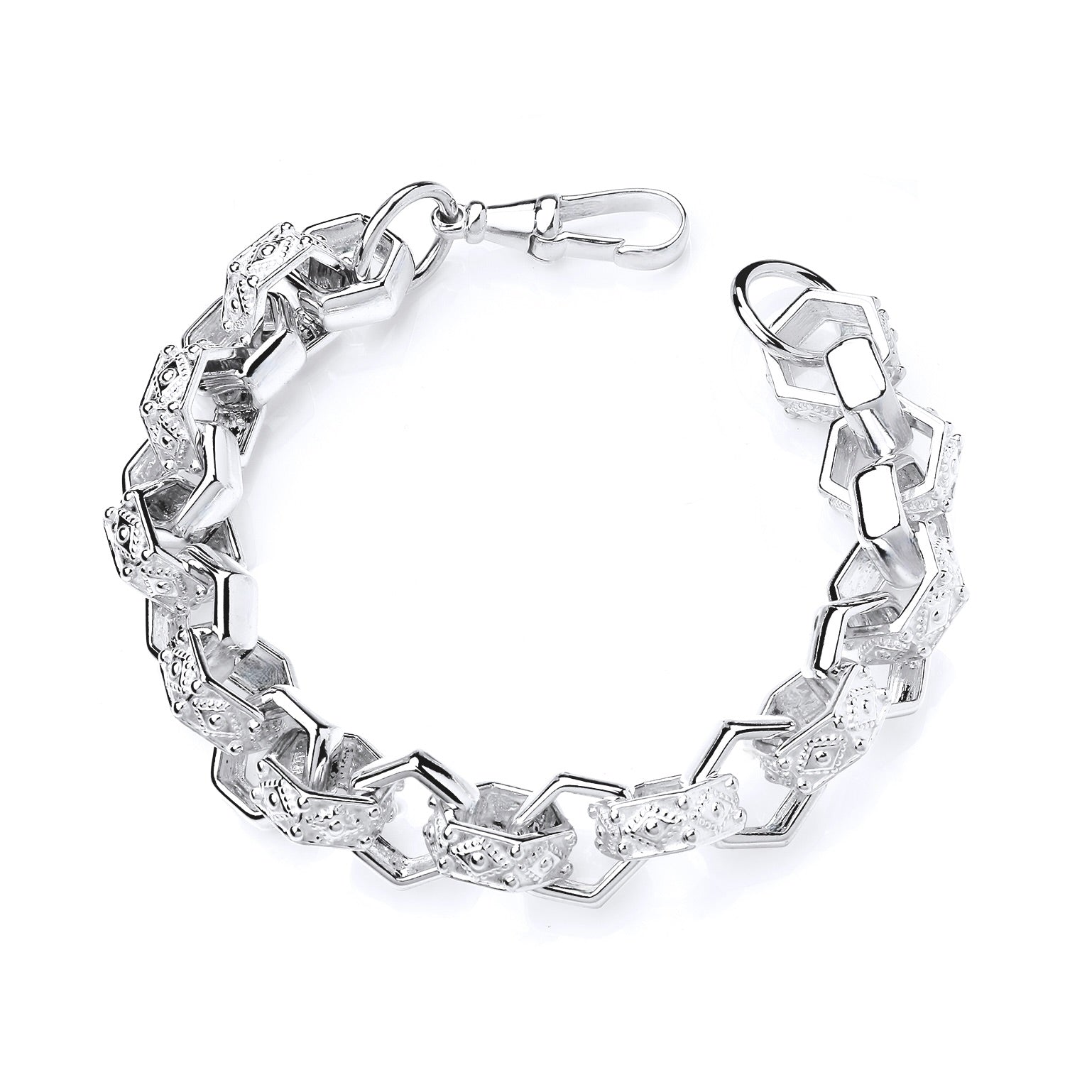 Sterling Silver 925 Gents Hexagon Patterned Belcher Bracelet