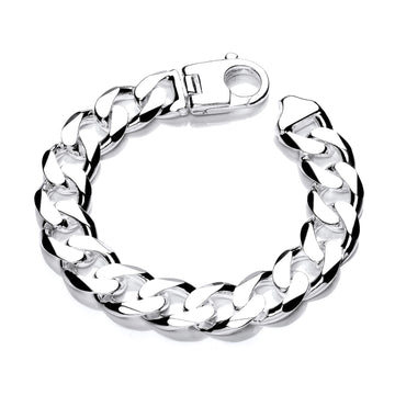 Sterling Silver 15mm Gents Curb Bracelet – 9 Inch