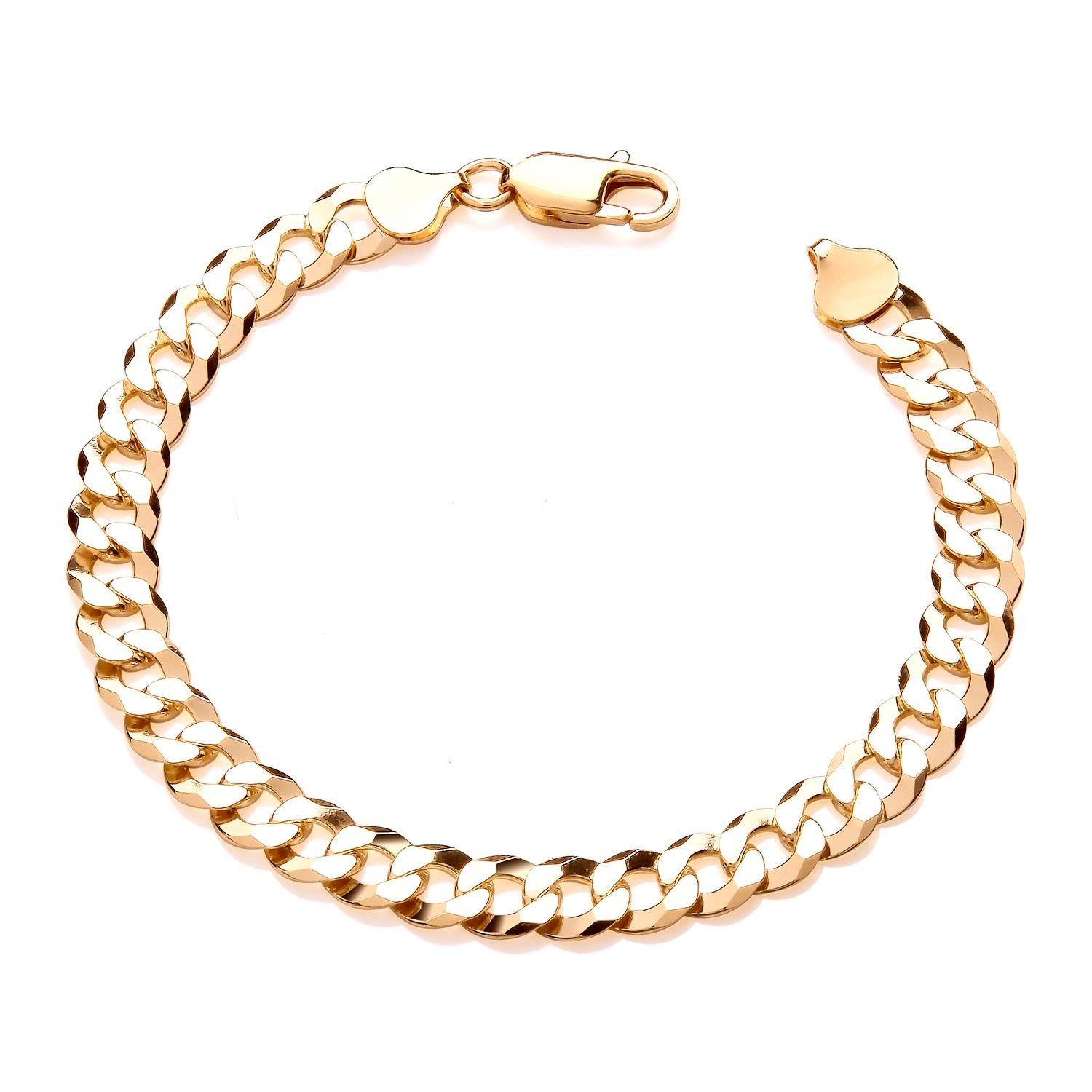 18ct Yellow Gold Plated Sterling Silver 8mm Gents Curb Bracelet – 8.5 Inch