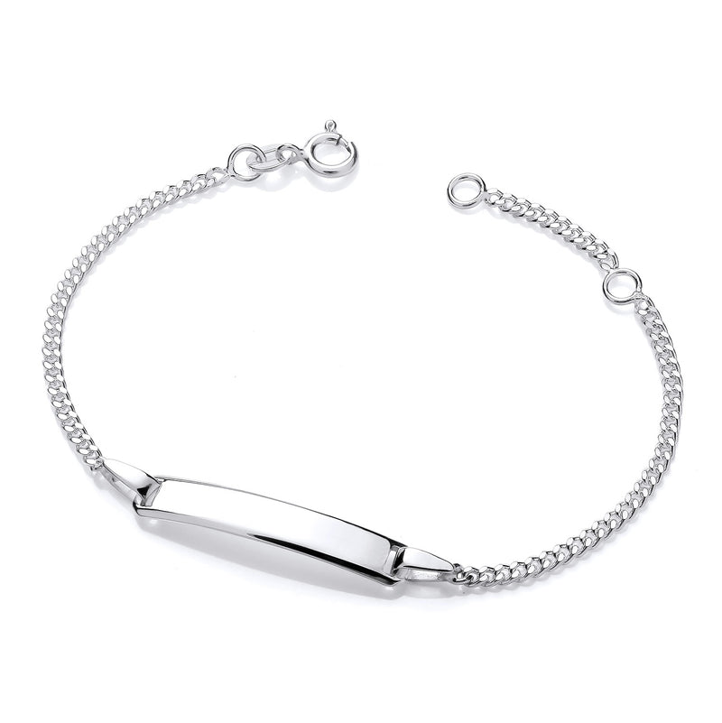 Sterling Silver 925 Adjustable Baby ID Bracelet – 14+2cm Personalised Engravable Nameplate