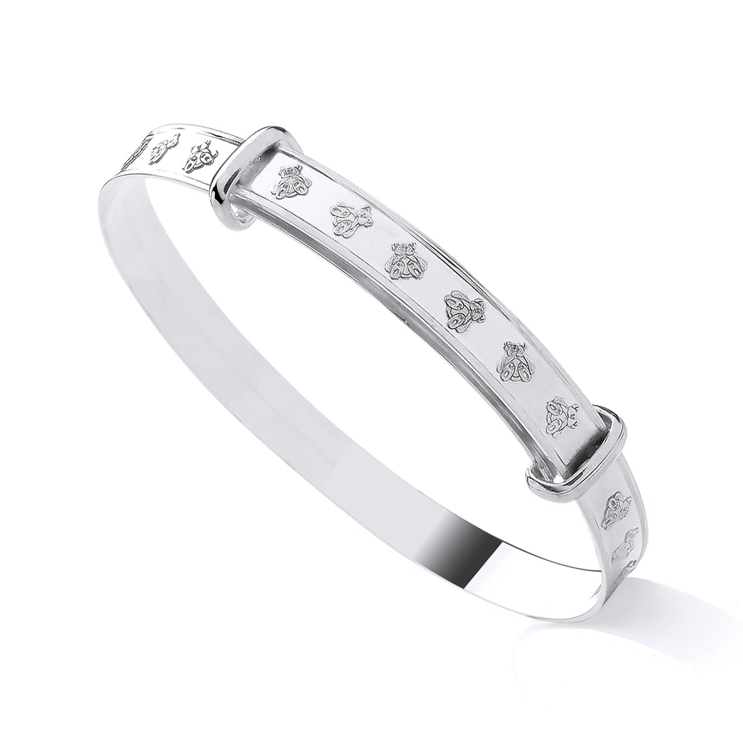 Sterling Silver 4mm Teddy Bear Expanding Baby Bangle – Adjustable Keepsake Gift