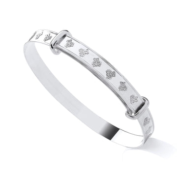 Sterling Silver 4mm Teddy Bear Expanding Baby Bangle – Adjustable Keepsake Gift