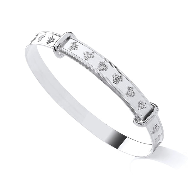 Sterling Silver 4mm Teddy Bear Expanding Baby Bangle – Adjustable Keepsake Gift
