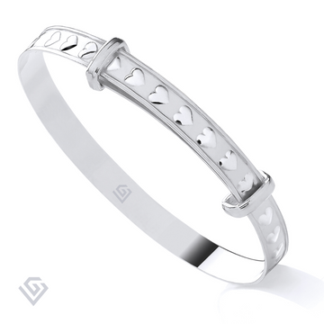 Sterling Silver 925 Expandable Baby Bangle with Heart Pattern