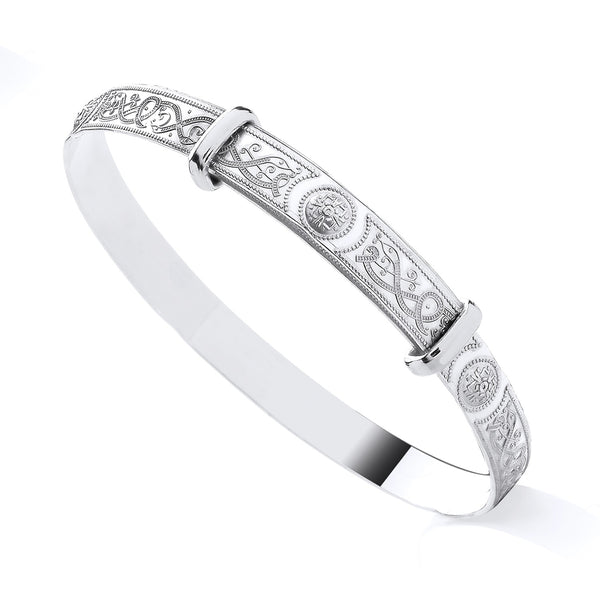 Sterling Silver 4mm Celtic Expanding Baby Bangle – Traditional Irish-Inspired Newborn Gift