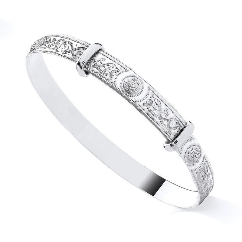 Sterling Silver 4mm Celtic Expanding Baby Bangle – Traditional Irish-Inspired Newborn Gift