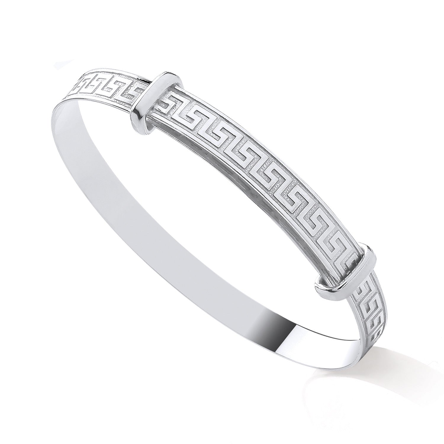 Sterling Silver 4mm Greek Key Expanding Baby Bangle – Elegant Newborn Gift with Timeless Design