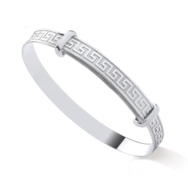 Sterling Silver 4mm Greek Key Expanding Baby Bangle – Elegant Newborn Gift with Timeless Design