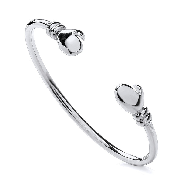 Sterling Silver Babies Boxing Glove Torque Bangle – Unique Rhodium-Plated Baby Gift