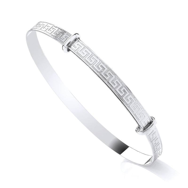 Sterling Silver Ladies Greek Key Expanding Bangle: