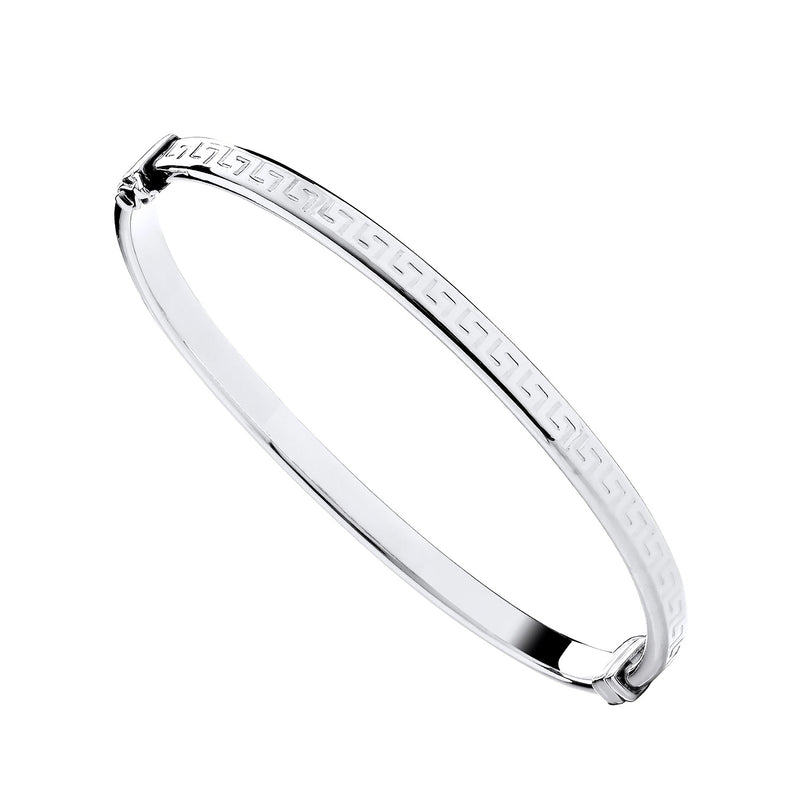 Sterling Silver Greek Key Hinged Bangle