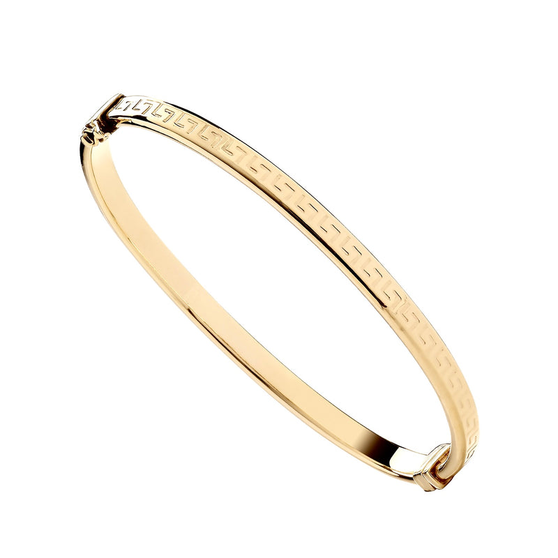 Gold on Sterling Silver Greek Key Hinged Bangle