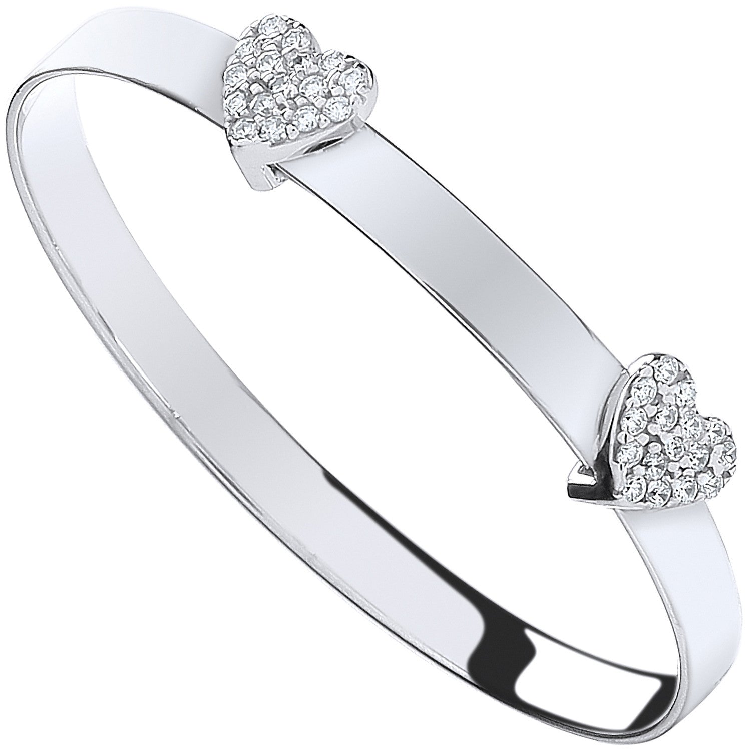 Sterling Silver 925 Personalised CZ Double Heart Baby Bangle