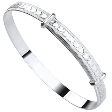 Sterling Silver 925 With Embossed Hearts Expandable Baby Bangle