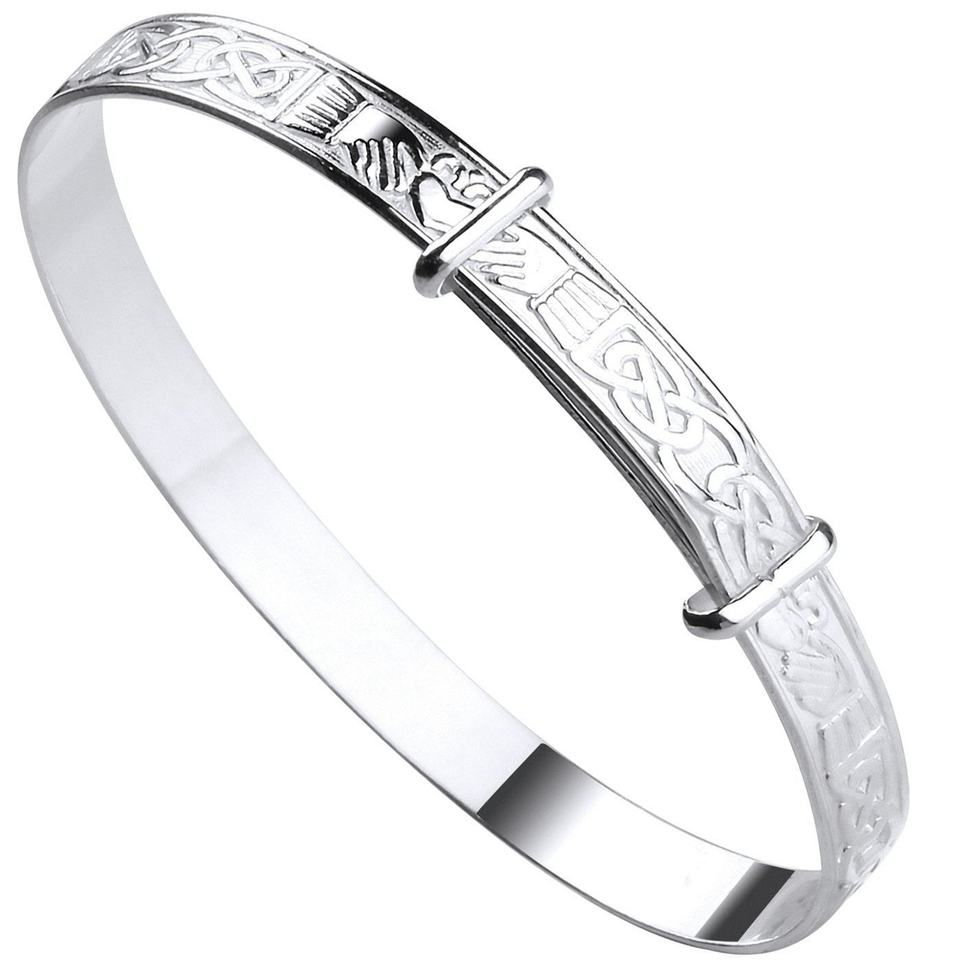 Sterling Silver 925 Celtic Claddagh Pattern Expandable Baby Bangle