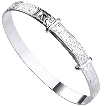 Sterling Silver 925 Celtic Claddagh Pattern Expandable Baby Bangle