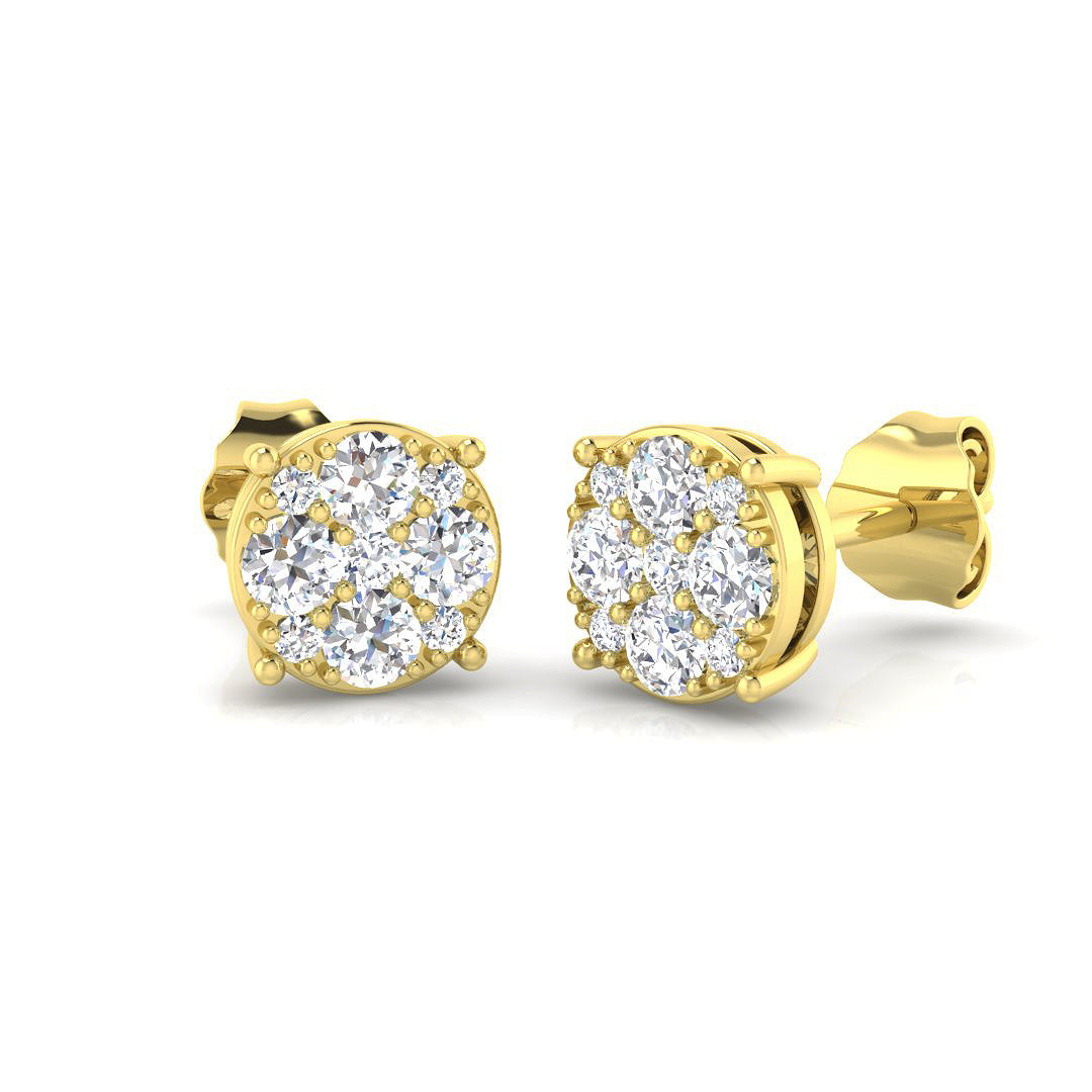 0.43ct Lab-Grown Diamond Cushion Cluster Stud Earrings – yellow gold view 2