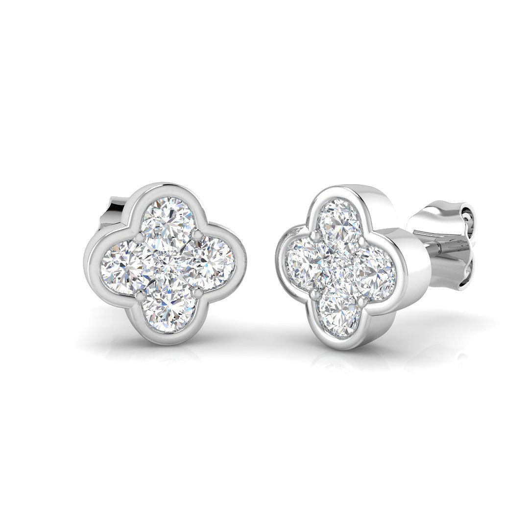 0.86ct Lab-Grown Diamond Clover Cluster Stud Earrings – white metal