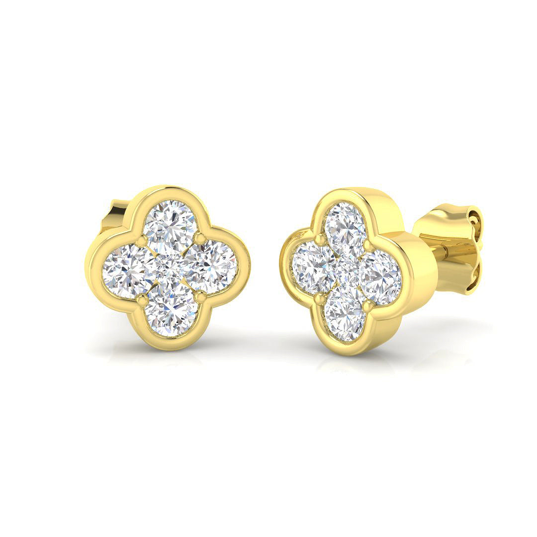 0.86ct Lab-Grown Diamond Clover Cluster Stud Earrings – yellow gold view 2