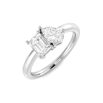 0.97ct Pear & Emerald-Cut Lab-Grown Diamond Toi et Moi Ring – white metal