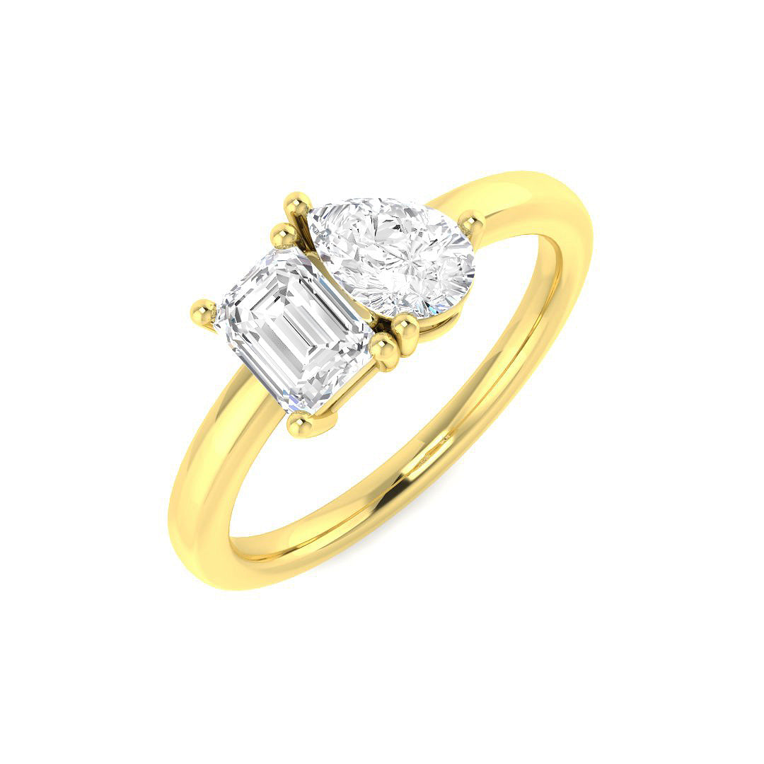 0.97ct Pear & Emerald-Cut Lab-Grown Diamond Toi et Moi Ring – yellow gold view 3