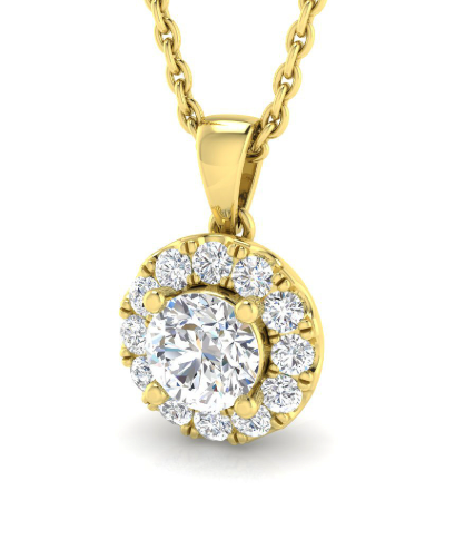 9ct Yellow Gold 0.65ct Diamond Halo Pendant & Chain