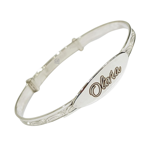 Sterling Silver 925 Personalised Expandable Baby ID Bangle, Any Name